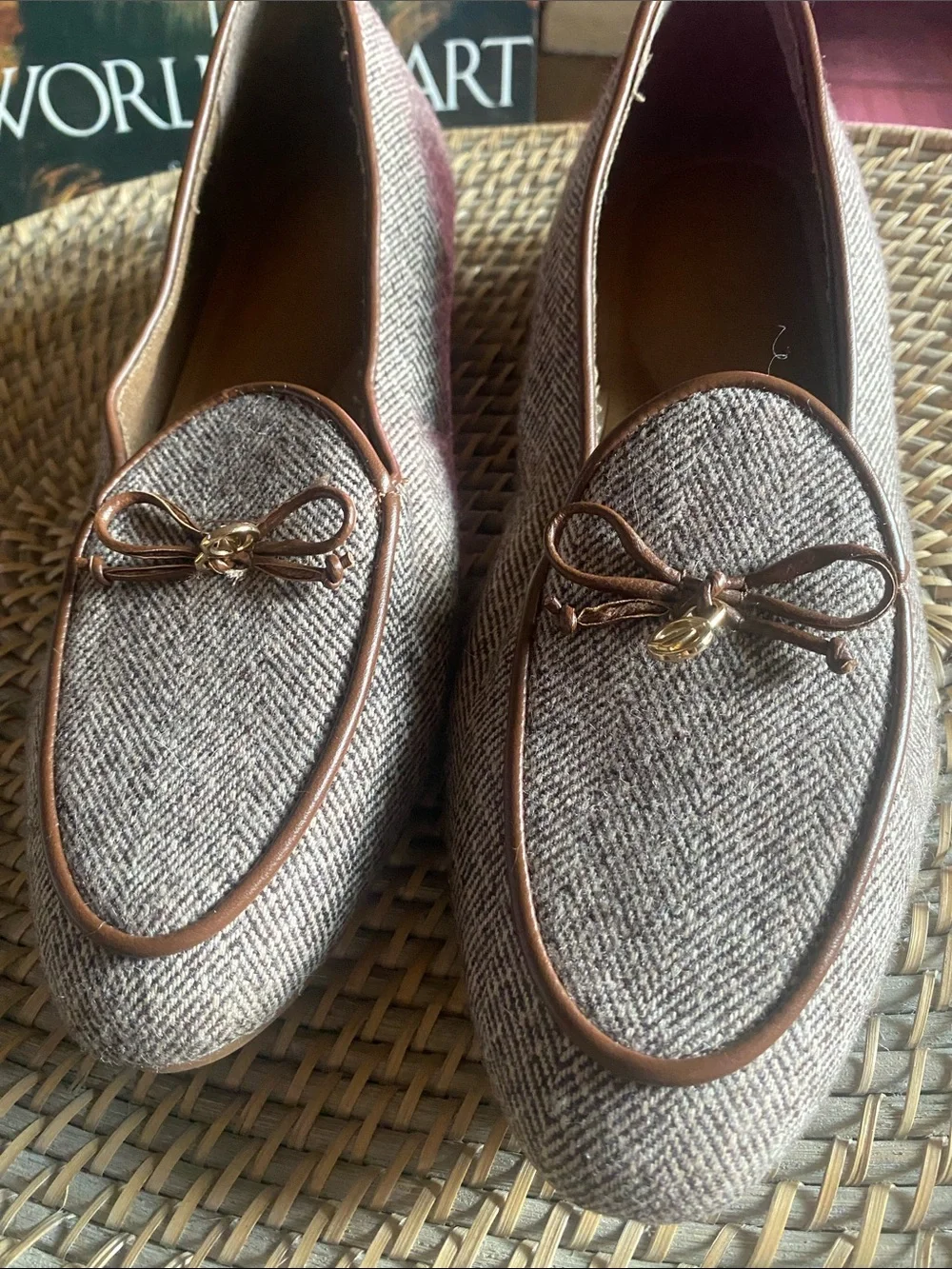 NAUTICA KELLINE BROWN HERRINGBONE TWEED Bow Vamp Slip-On FLATS 8